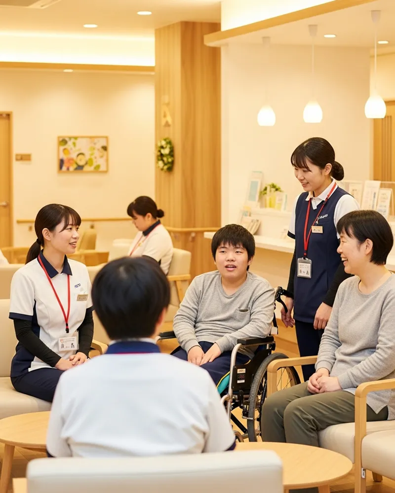 施設スタッフと施設利用者の談話してる様子