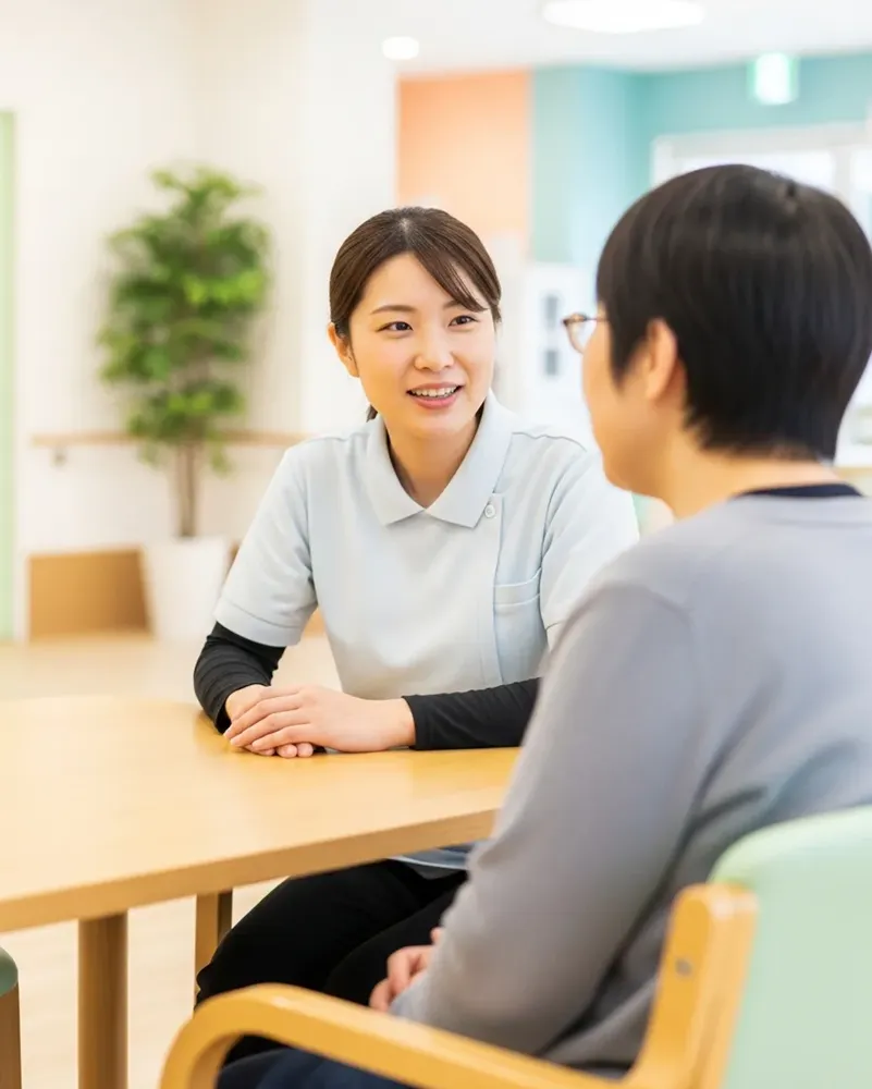 スタッフと利用者が会話をしている様子